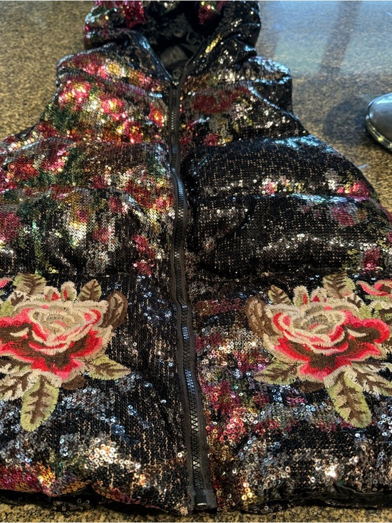 Miss Sixty Jackets & Blazers - MISS SIXTY down / embroidered and black sequin floral puffer vest with hood